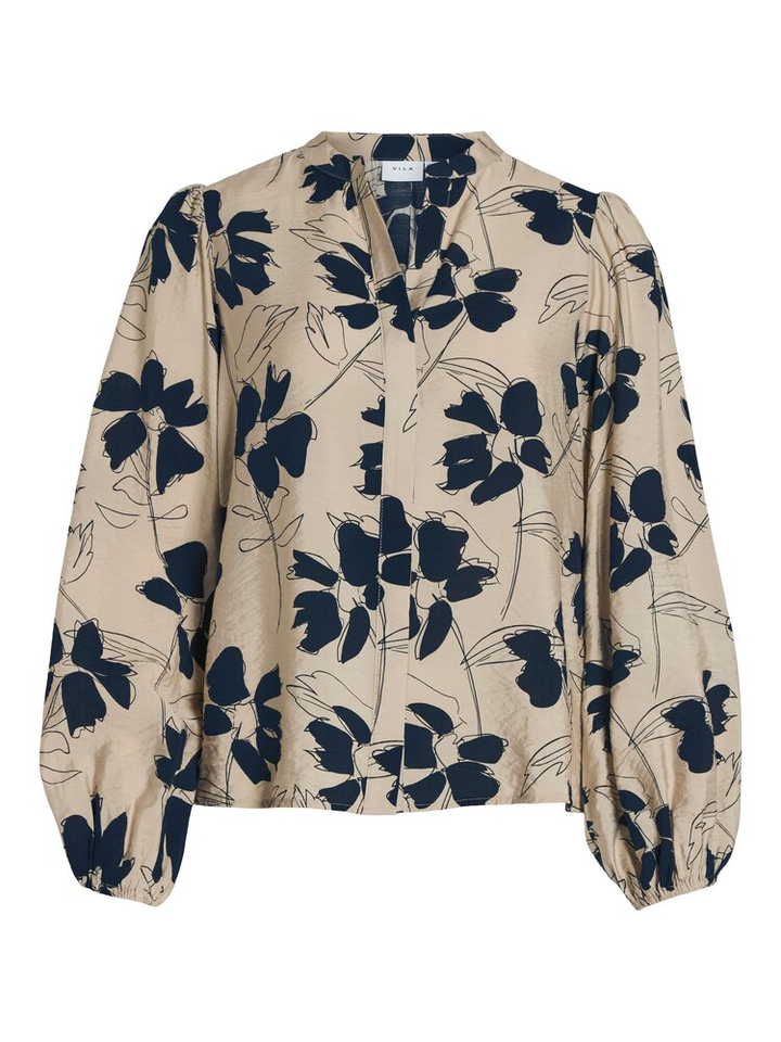 Beige bloes met donkerblauwe print Vinisca Vila
