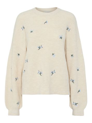 Ecru pull met ronde hals en bloemenprint Yasfleur Y.A.S