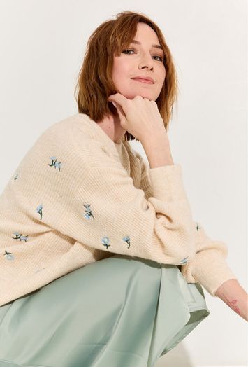 Ecru pull met ronde hals en bloemenprint Yasfleur Y.A.S