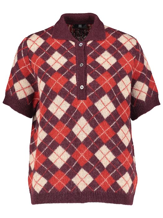 Bordeaux/rode pull met ruit motief in alpaca Riani