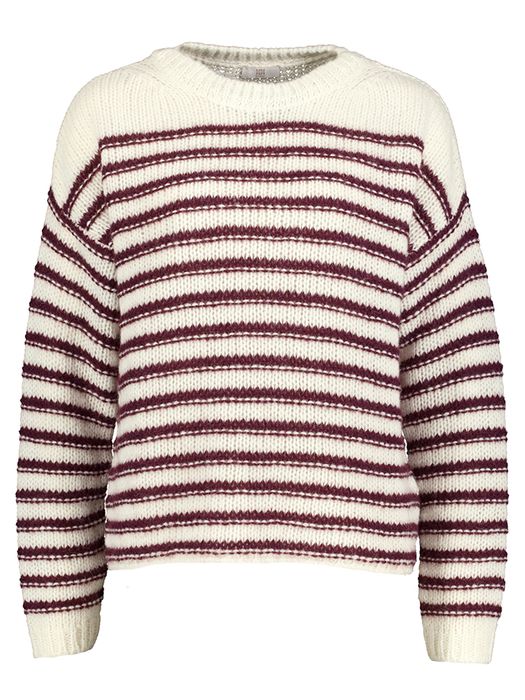 Ecru gebreide trui met bordeaux strepen Riani