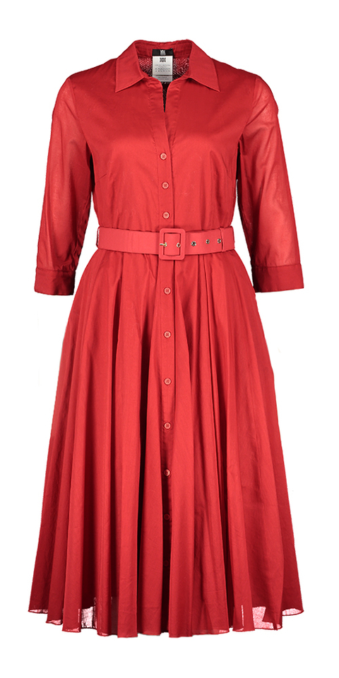 Rode midi jurk met plooirok Riani 