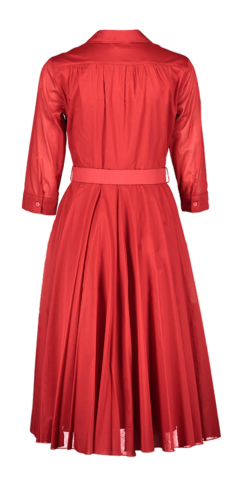 Rode midi jurk met plooirok Riani 