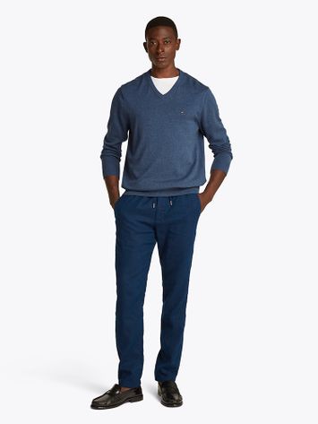 Blauwkleurige katoenen pull met ronde hals Tommy Hilfiger