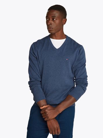 Blauwkleurige katoenen pull met ronde hals Tommy Hilfiger