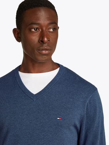 Blauwkleurige katoenen pull met ronde hals Tommy Hilfiger