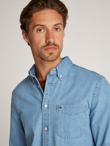 Jeansblauw katoenen hemd (regular fit) met lange mouwen Tommy Hilfiger