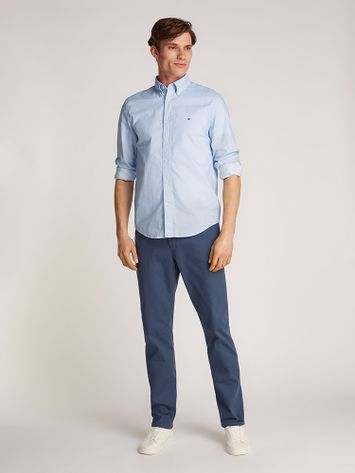 Wit katoenen hemd (regular fit) met lange mouwen in blauwe print Tommy Hilfiger
