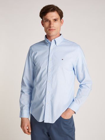 Wit katoenen hemd (regular fit) met lange mouwen in blauwe print Tommy Hilfiger