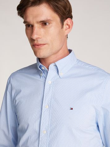 Wit katoenen hemd (regular fit) met lange mouwen in blauwe print Tommy Hilfiger