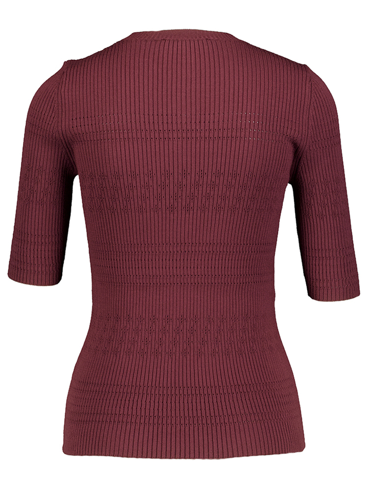 Bordeaux pull in ribbel met korte mouwen Twinset