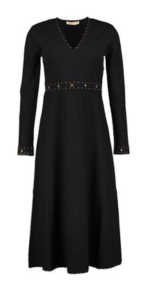Twinset Zwart lang kleed met v-hals en goudkleurige details
