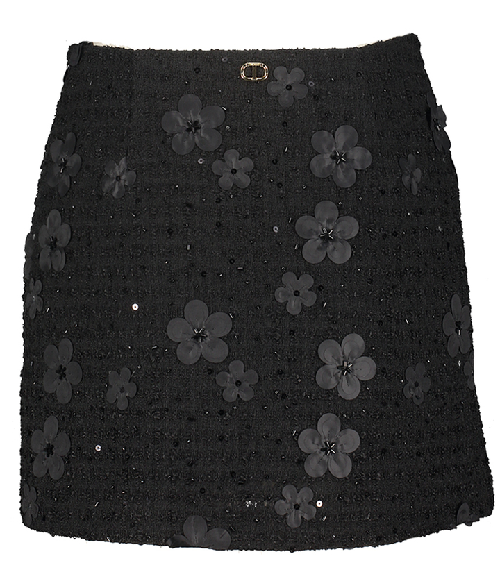 Zwarte korte rok met bloemenprint Twinset 