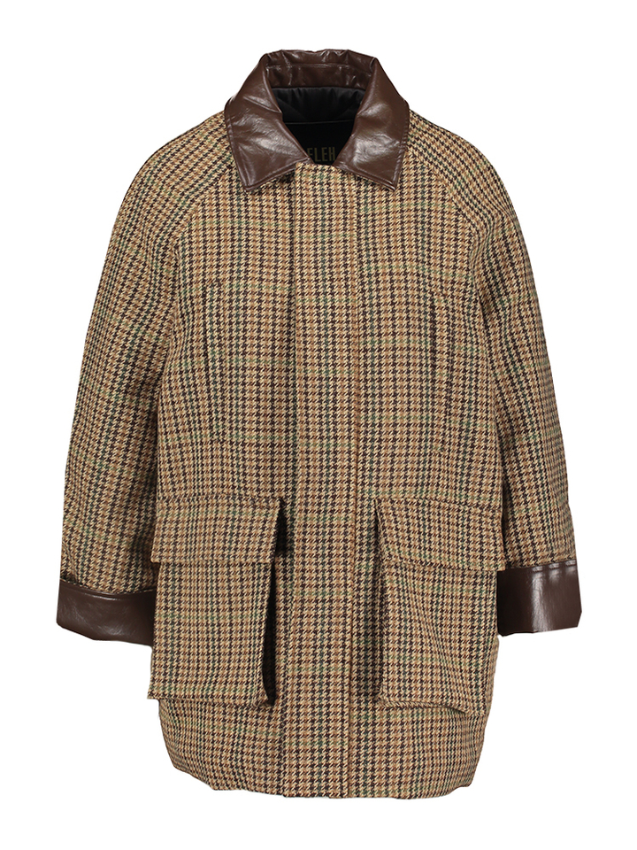 Bruine halflange jas met elleboog patch in ruit motief Eleh 