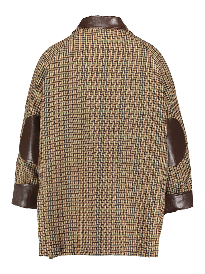 Bruine halflange jas met elleboog patch in ruit motief Eleh 