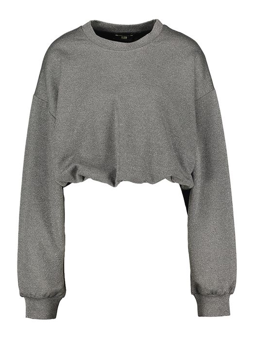 Grijze korte sweater met glitterdraad en elastiek onderaan Eleh