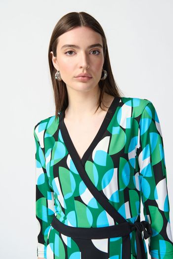 Groene multicolor jurk met zwart lint Joseph Ribkoff