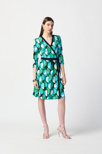 Groene multicolor jurk met zwart lint Joseph Ribkoff