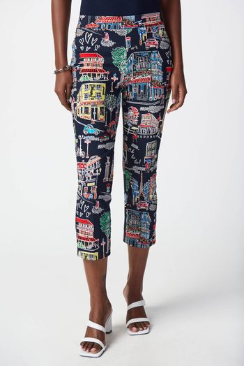 Donkerblauwe broek met print Joseph Ribkoff
