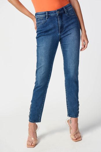 Blauwe jeans met strass detail onderaan Joseph Ribkoff