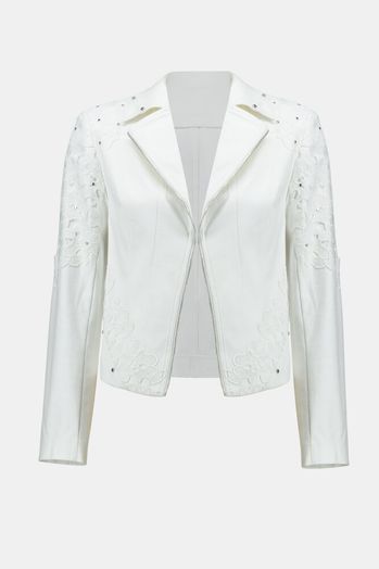 Beige jas met rits en geborduurd bloemenmotief  Joseph Ribkoff