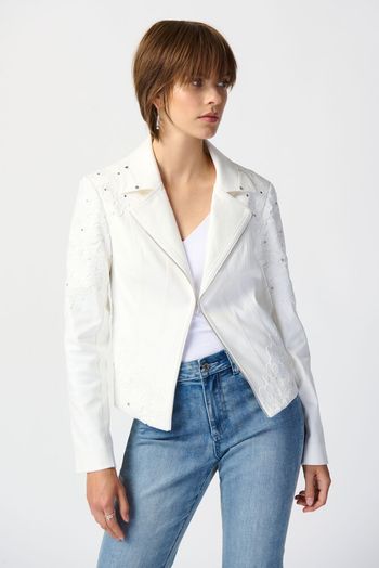 Beige jas met rits en geborduurd bloemenmotief  Joseph Ribkoff