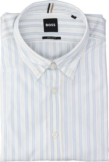 Lichtblauw en wit gestreept katoenen hemd (regular fit) met lange mouwen Hugo Boss