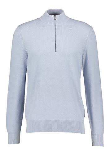Lichtblauwe pull met fijne structuur en korte rits Ebrando Hugo Boss