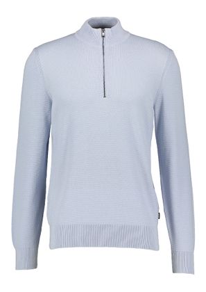 Hugo Boss Lichtblauwe pull met fijne structuur en korte rits Ebrando