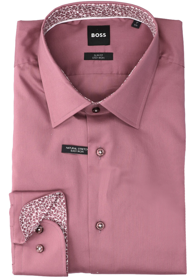 Dark pink katoenen hemd (slim fit) met lange mouwen Hank Hugo Boss