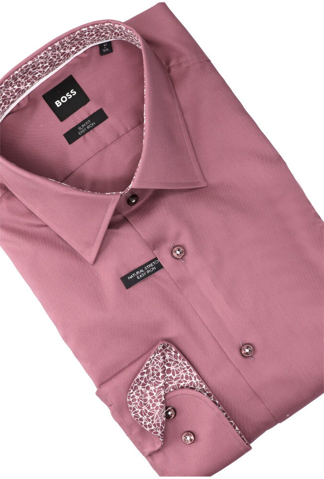 Dark pink katoenen hemd (slim fit) met lange mouwen Hank Hugo Boss