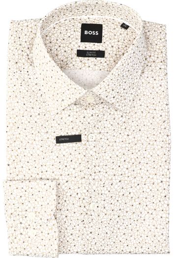 Wit katoenen hemd (slim fit) in beige bloemenprint met lange mouwen Hank Hugo Boss