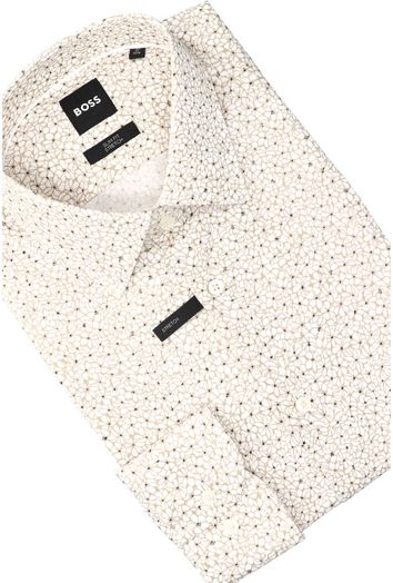 Wit katoenen hemd (slim fit) in beige bloemenprint met lange mouwen Hank Hugo Boss