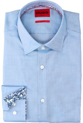 Hugo Light/pastel blue katoenen hemd (regular fit) en lange mouwen Boss