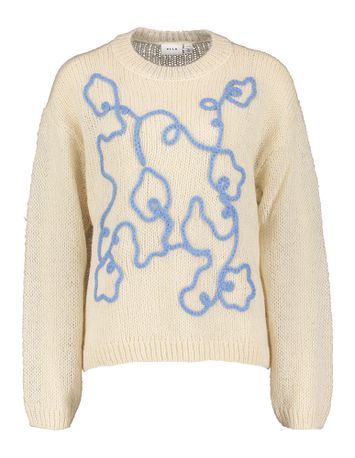 Beige gebreide trui met blauwe print Vimoyano Vila 