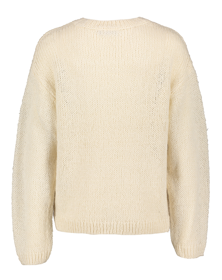Beige gebreide trui met blauwe print Vimoyano Vila 