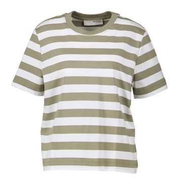 Kaki t-shirt met witte strepen Selected