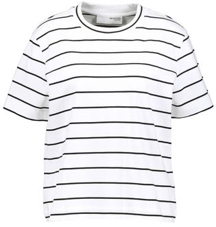 Selected Witte t-shirt met zwarte strepen