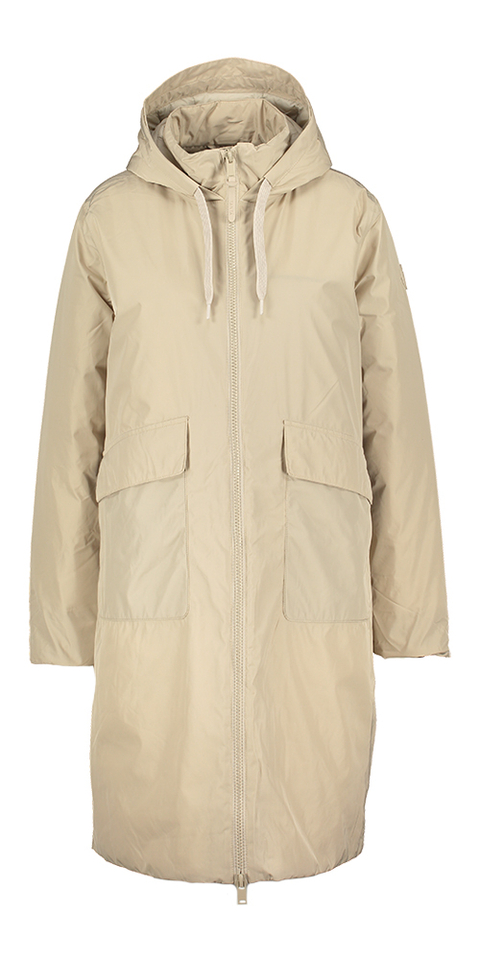 Beige lange jas met rits en kap Ekaitza Tanta