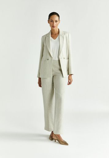 Zandkleureige geklede broek met zilveren glitterdraad Phocus Xandres