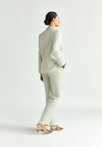 Zandkleureige geklede broek met zilveren glitterdraad Phocus Xandres