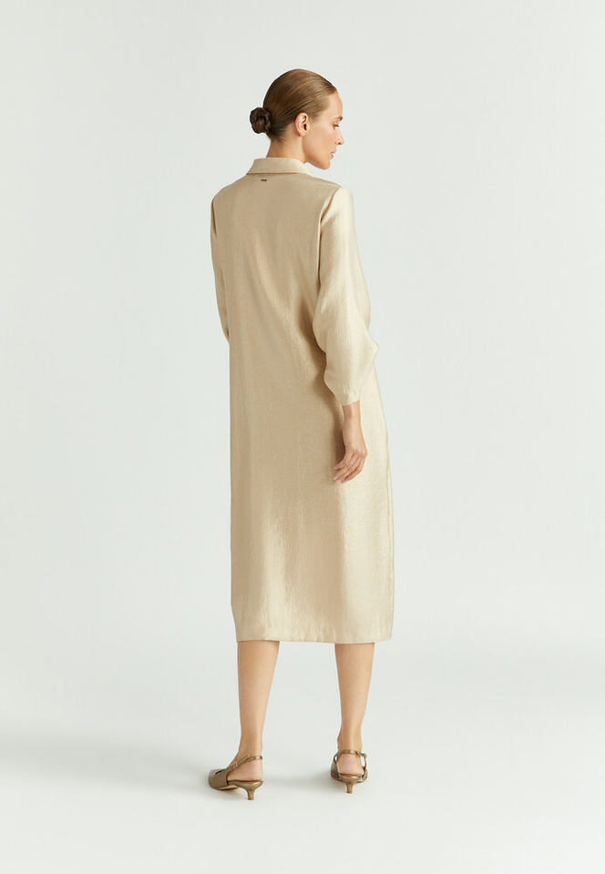 Goudkleurige lange jurk met pofmouw Kato Xandres