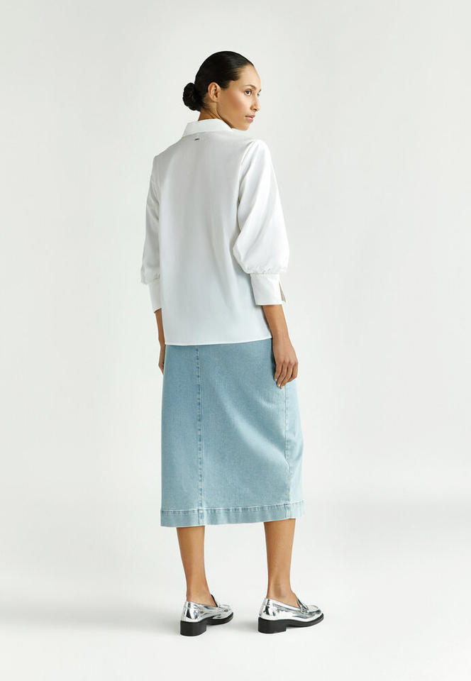 Witte katoenen bloes in krinkelstof met pofmouw Heloise Xandres