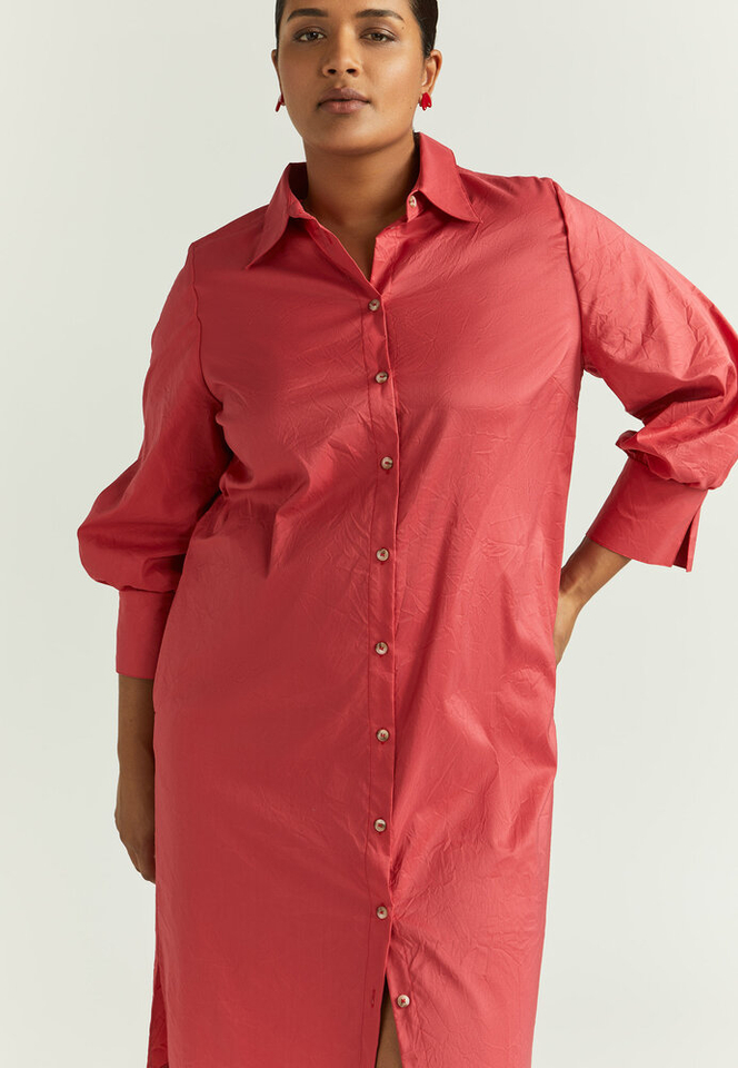 Rode katoenen hemdjurk in krinkelstof Keloise Xandres