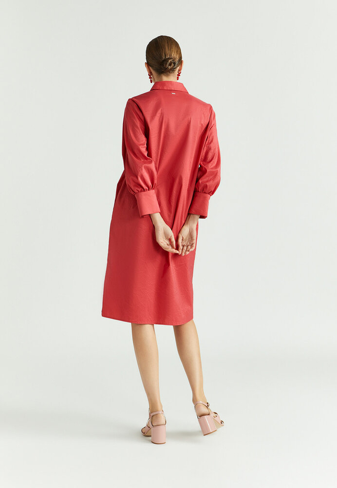 Rode katoenen hemdjurk in krinkelstof Keloise Xandres