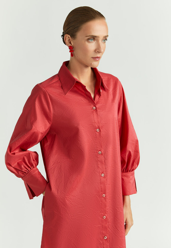 Rode katoenen hemdjurk in krinkelstof Keloise Xandres