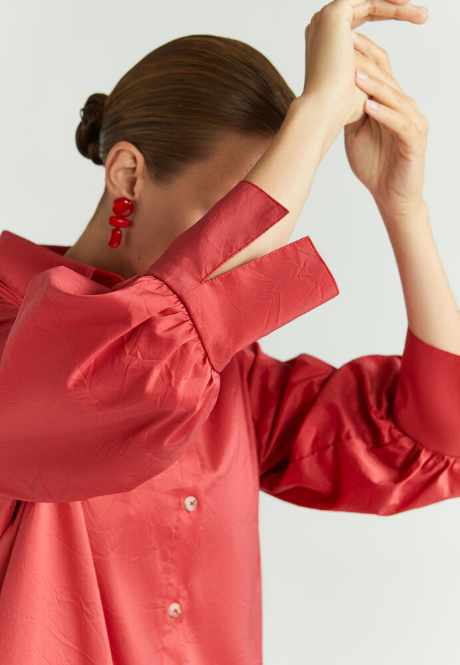 Rode katoenen hemdjurk in krinkelstof Keloise Xandres