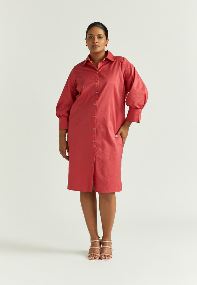 Rode katoenen hemdjurk in krinkelstof Keloise Xandres