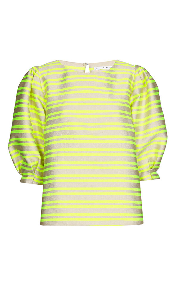 Beige bloes met fluo gele strepen Helga Xandres