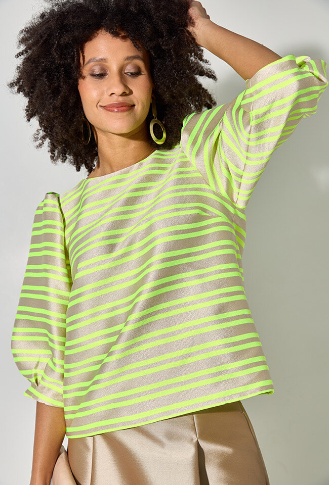Beige bloes met fluo gele strepen Helga Xandres